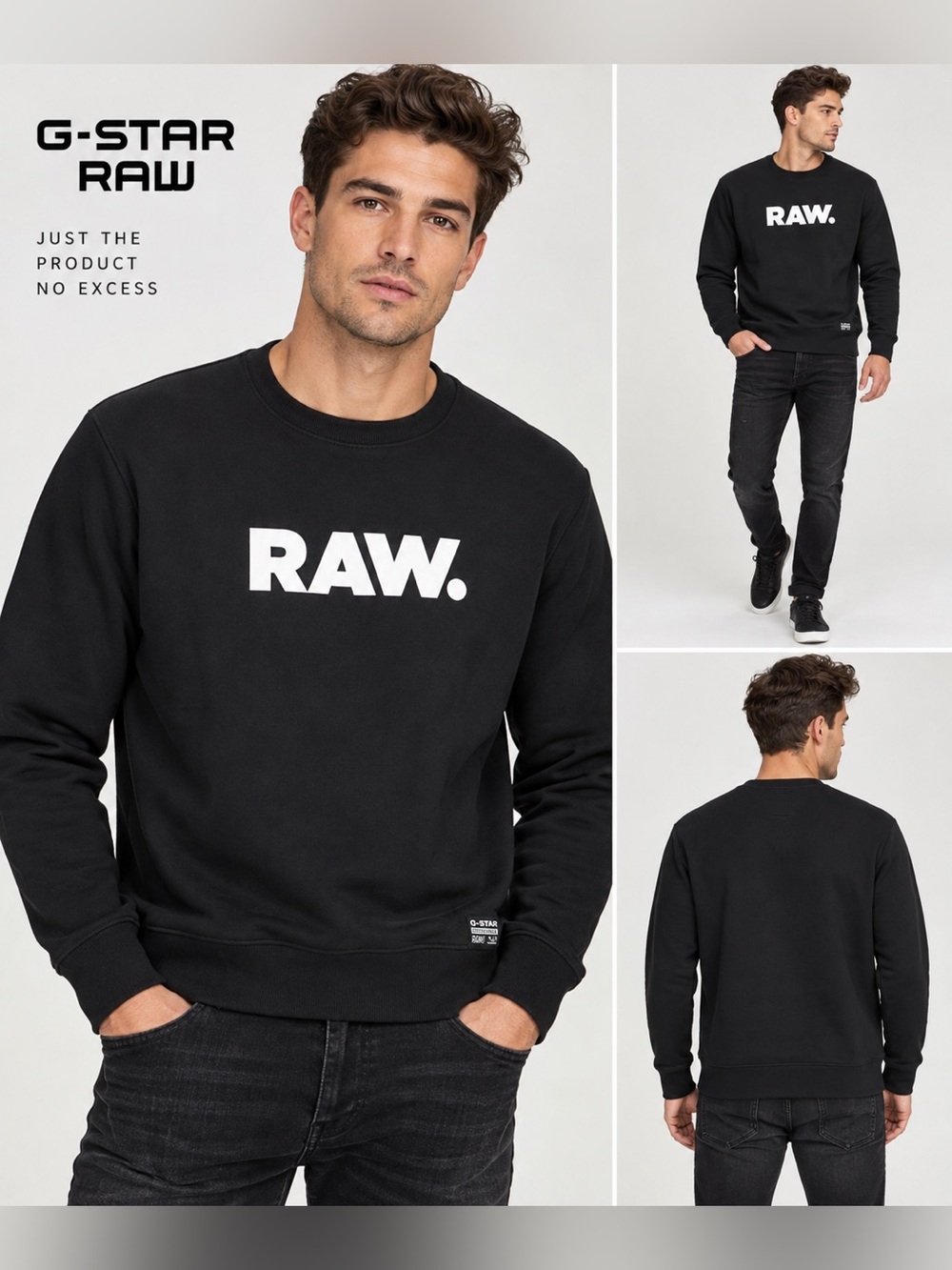 G-Star RAW Premium Core Black Logo Crewneck Sweatshirt Men’s M NWT